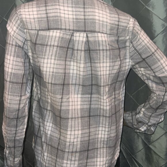 Old Navy Women Small Classic‎ Plaid Grey White Button Up Long Sleeve Shirt (GS3) - Picture 4 of 7
